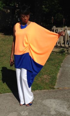 Orange and Blue block top with full drape sleeve.